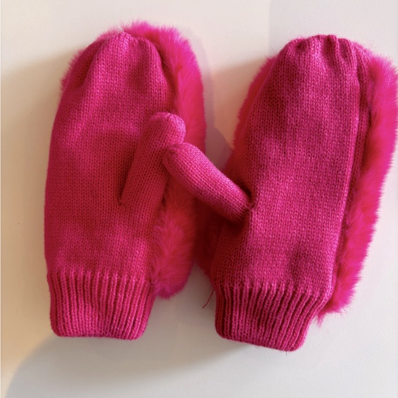 Hot Pink Faux Fur Mittens - Picture 2 of 6